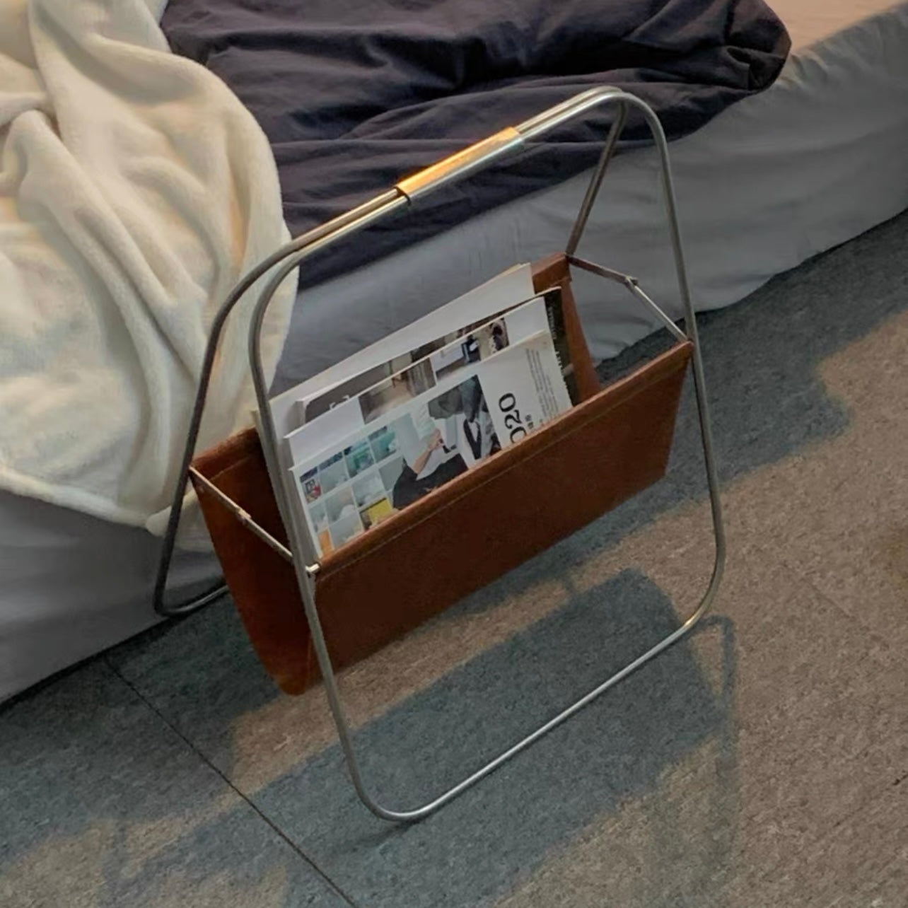 Leather book basket
