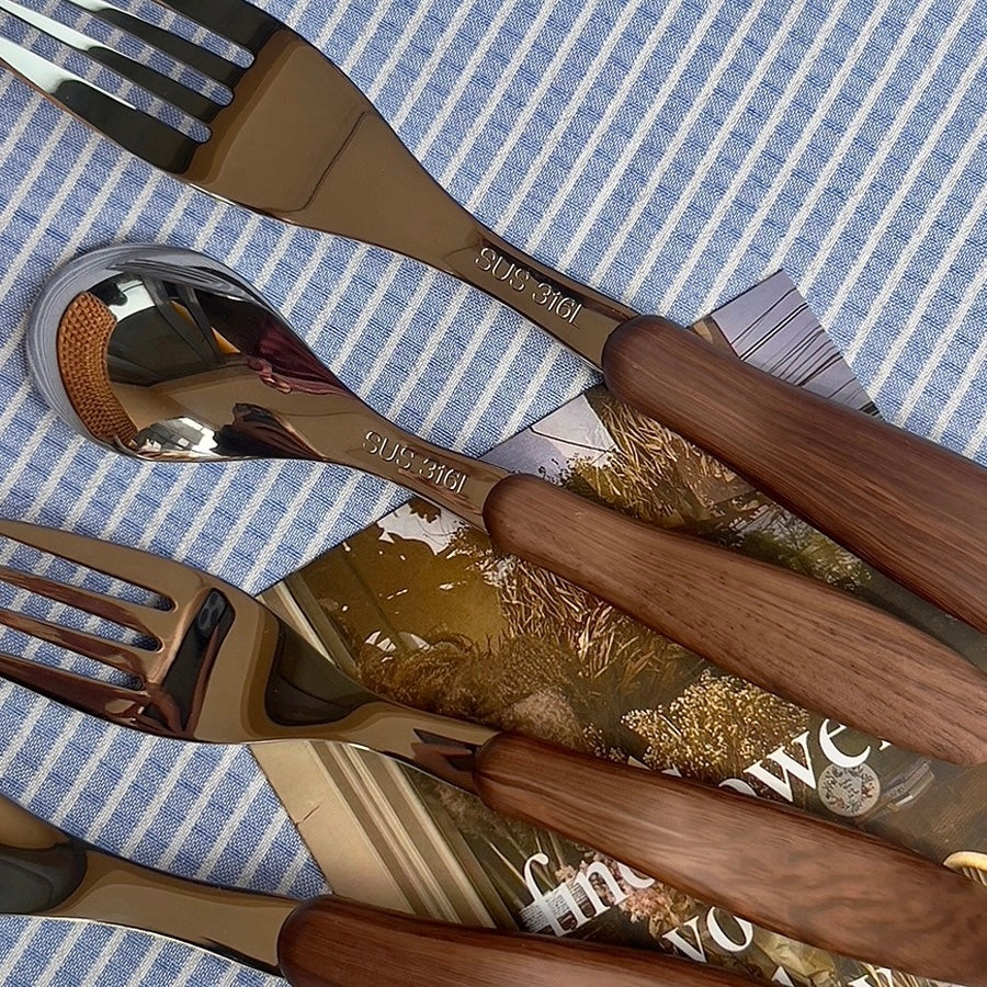 Brown wood cutlery