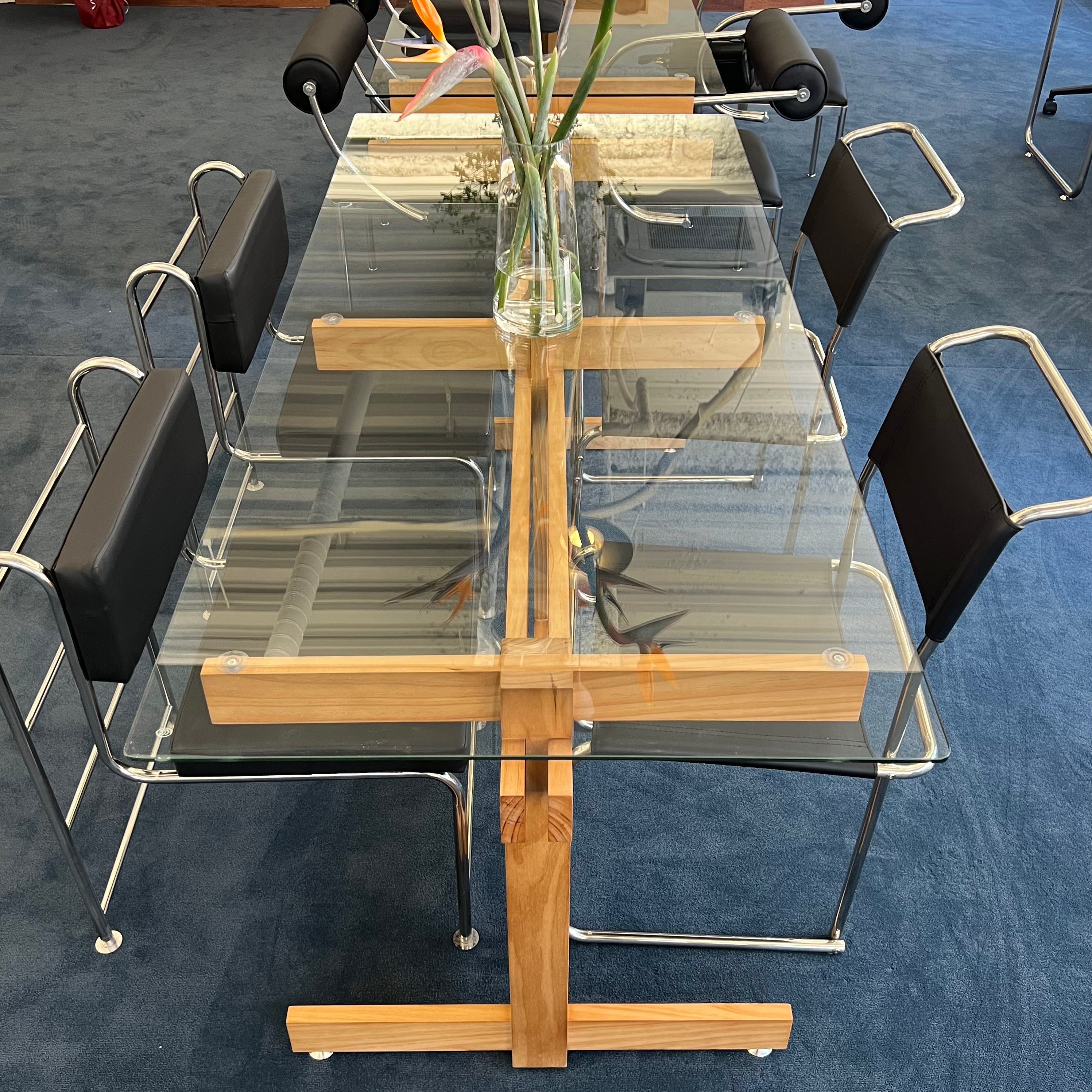 T34 Squarewood glass table
