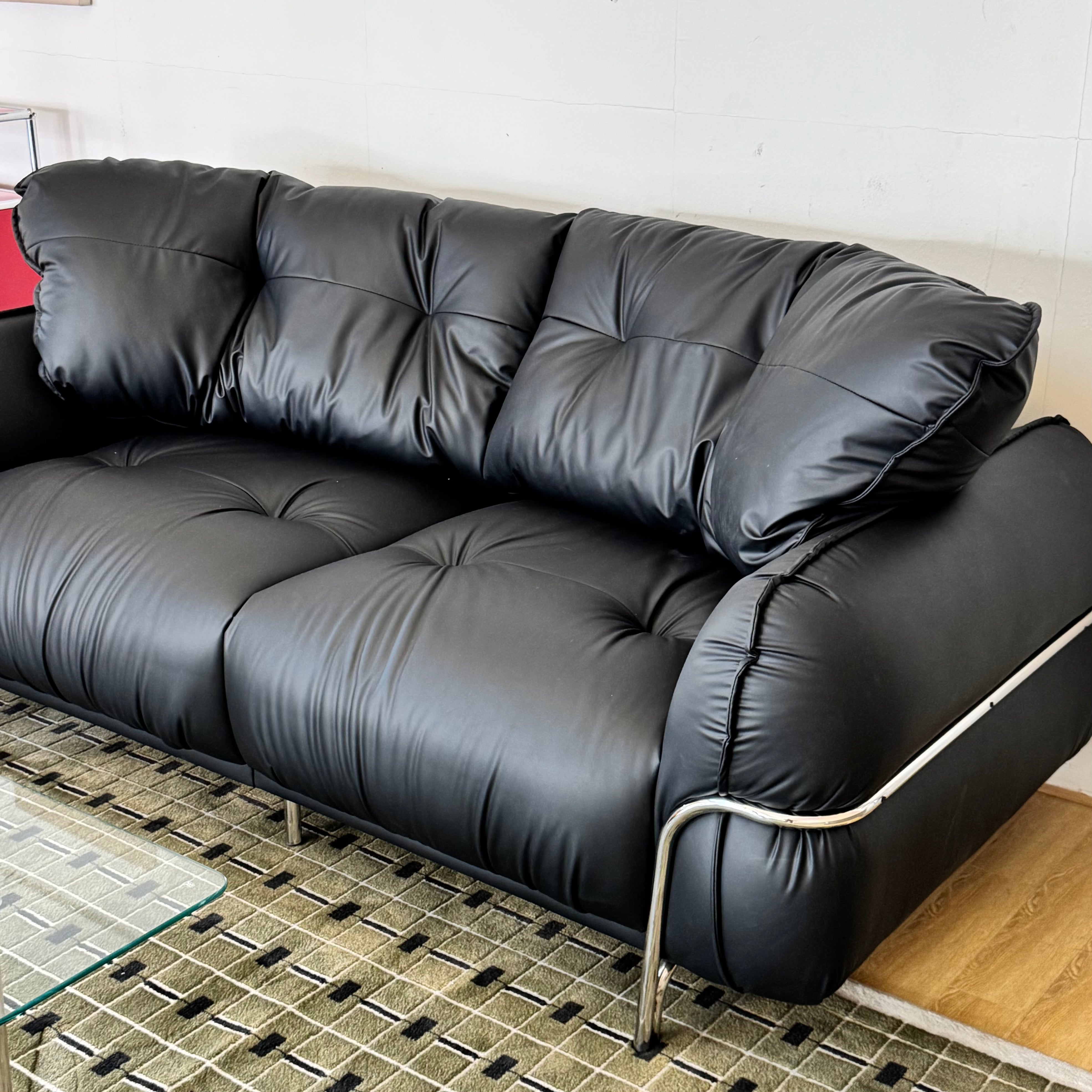Waffle leather sofa