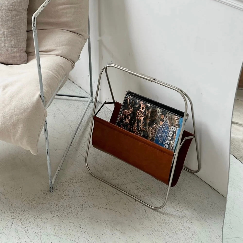 Leather book basket