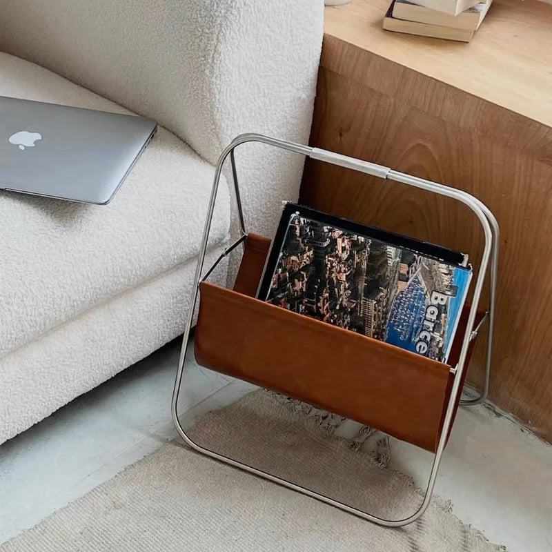 Leather book basket