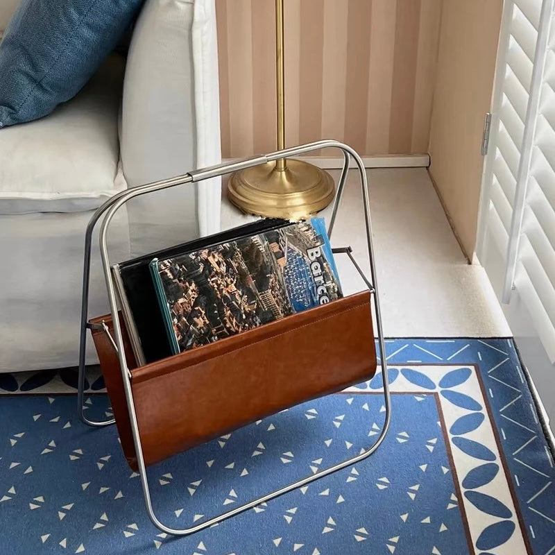Leather book basket