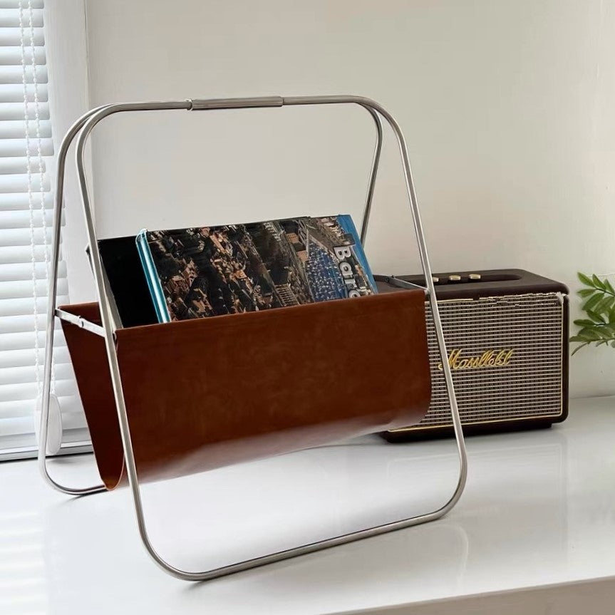 Leather book basket