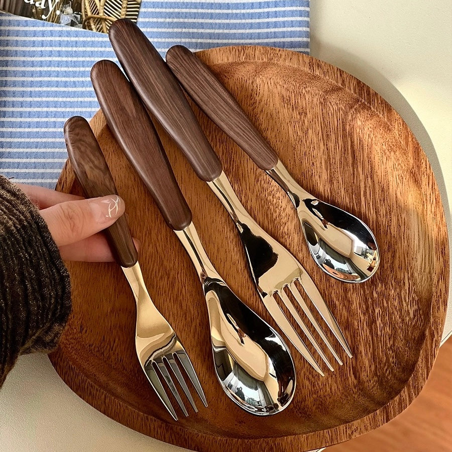 Brown wood cutlery
