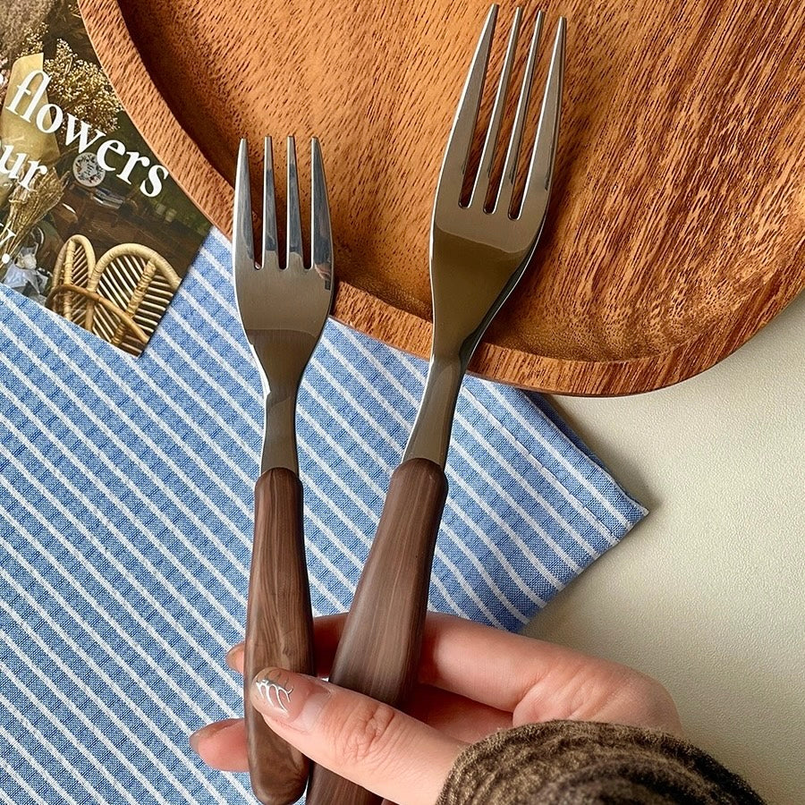 Brown wood cutlery