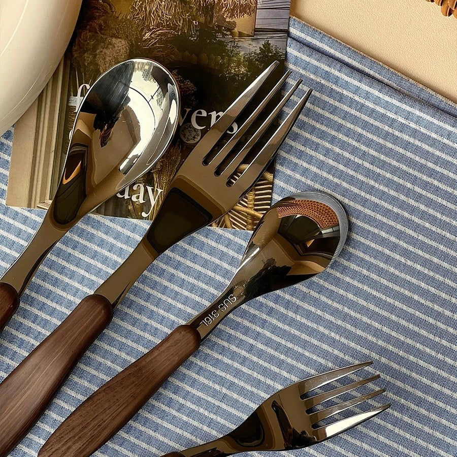 Brown wood cutlery