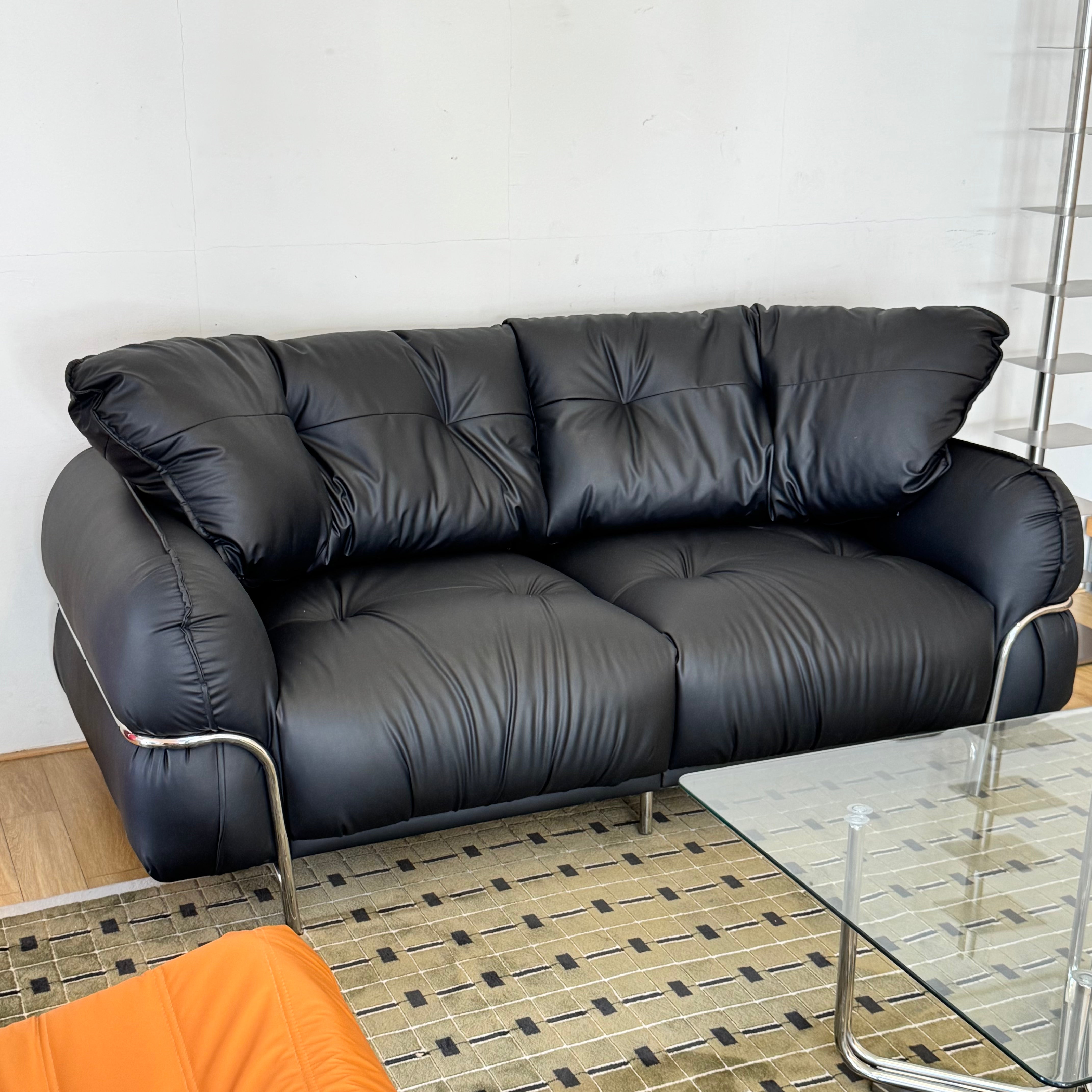 Waffle leather sofa