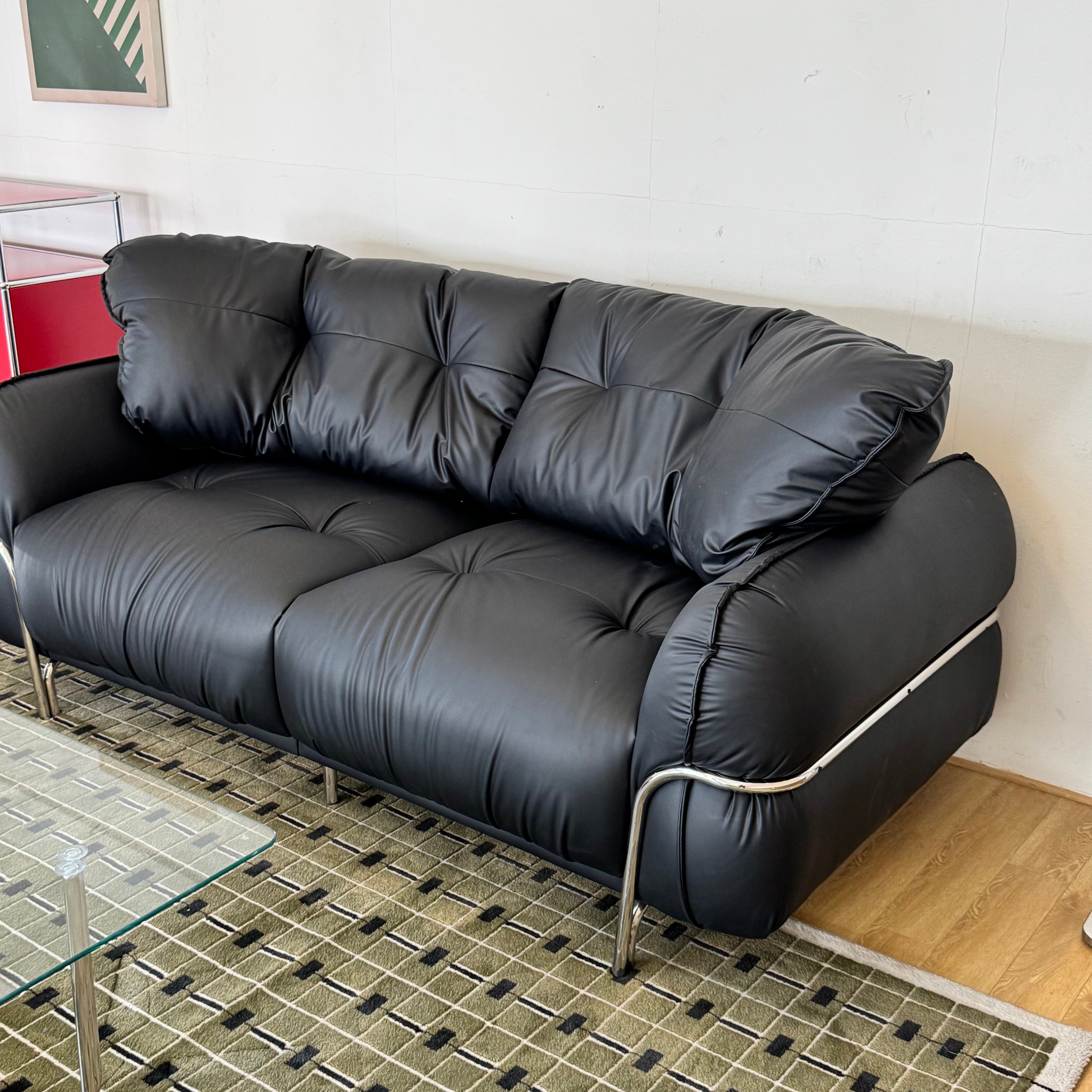 Waffle leather sofa