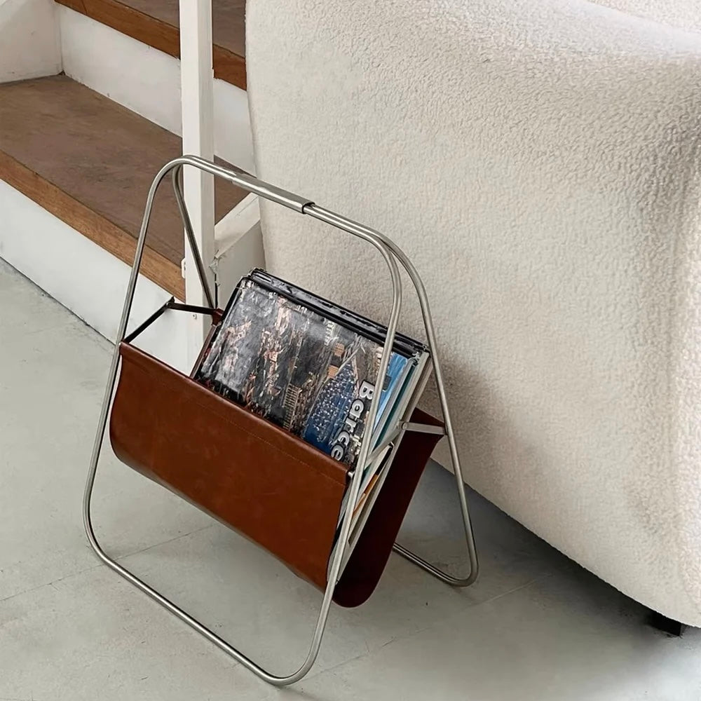 F63　leather book basket