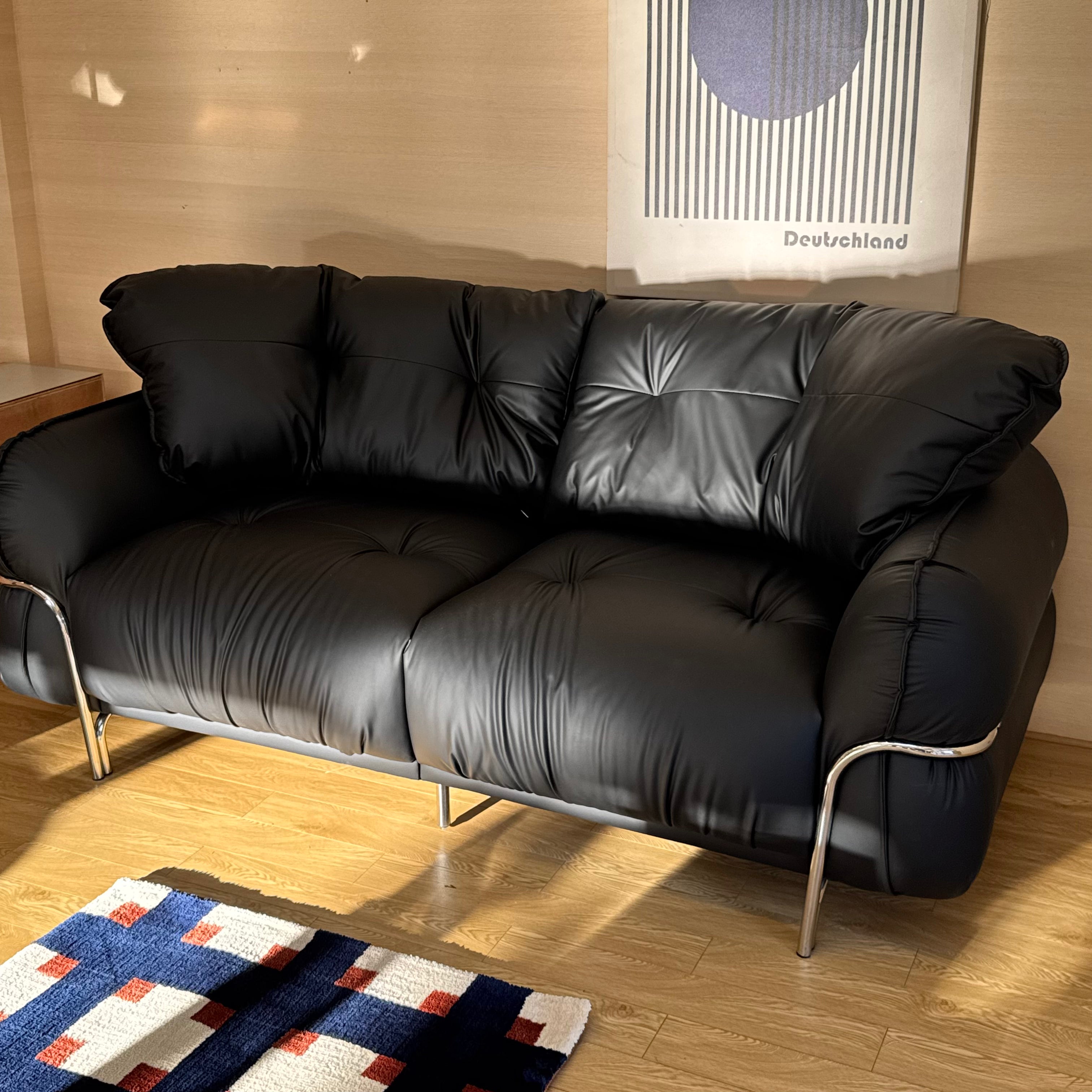 Waffle leather sofa