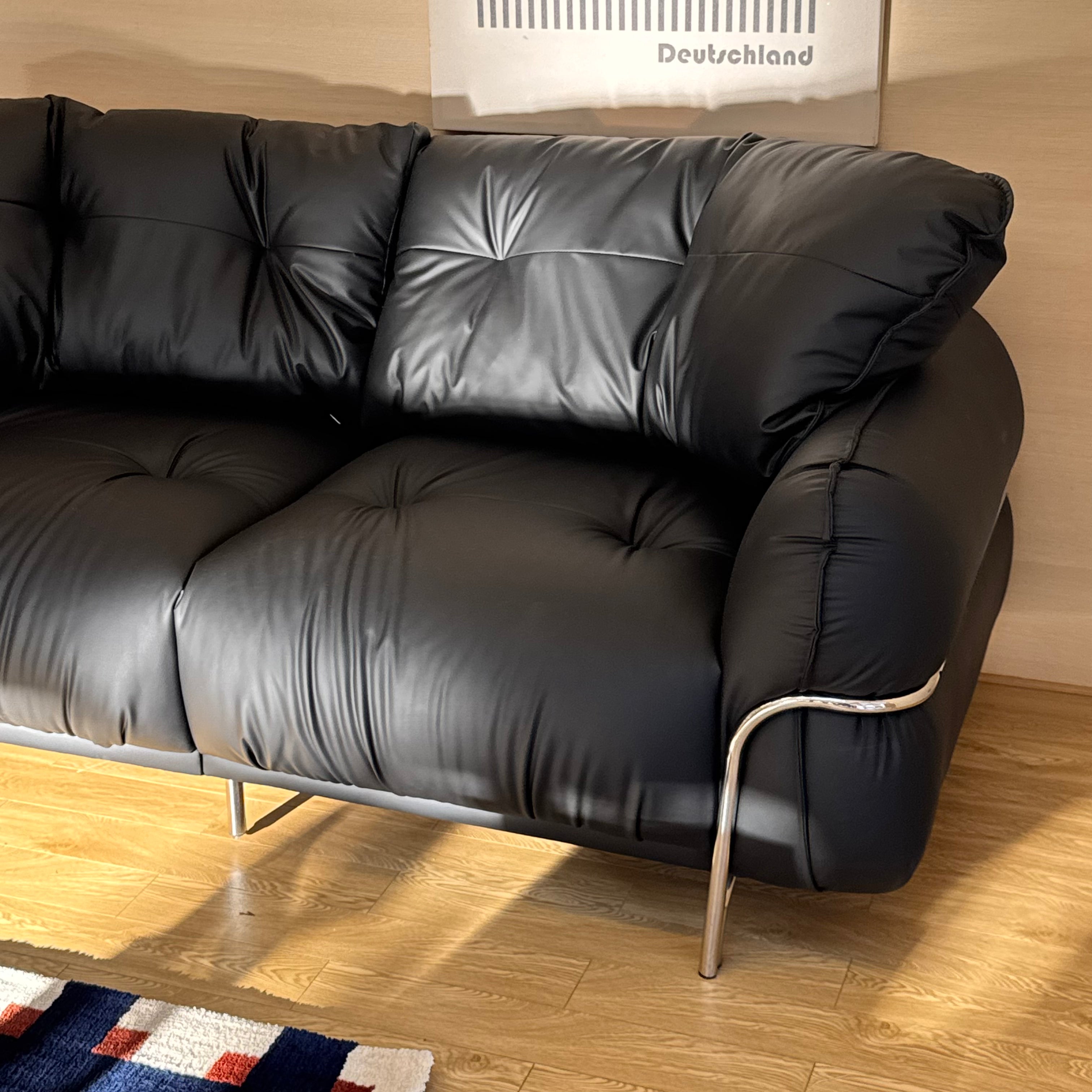 Waffle leather sofa