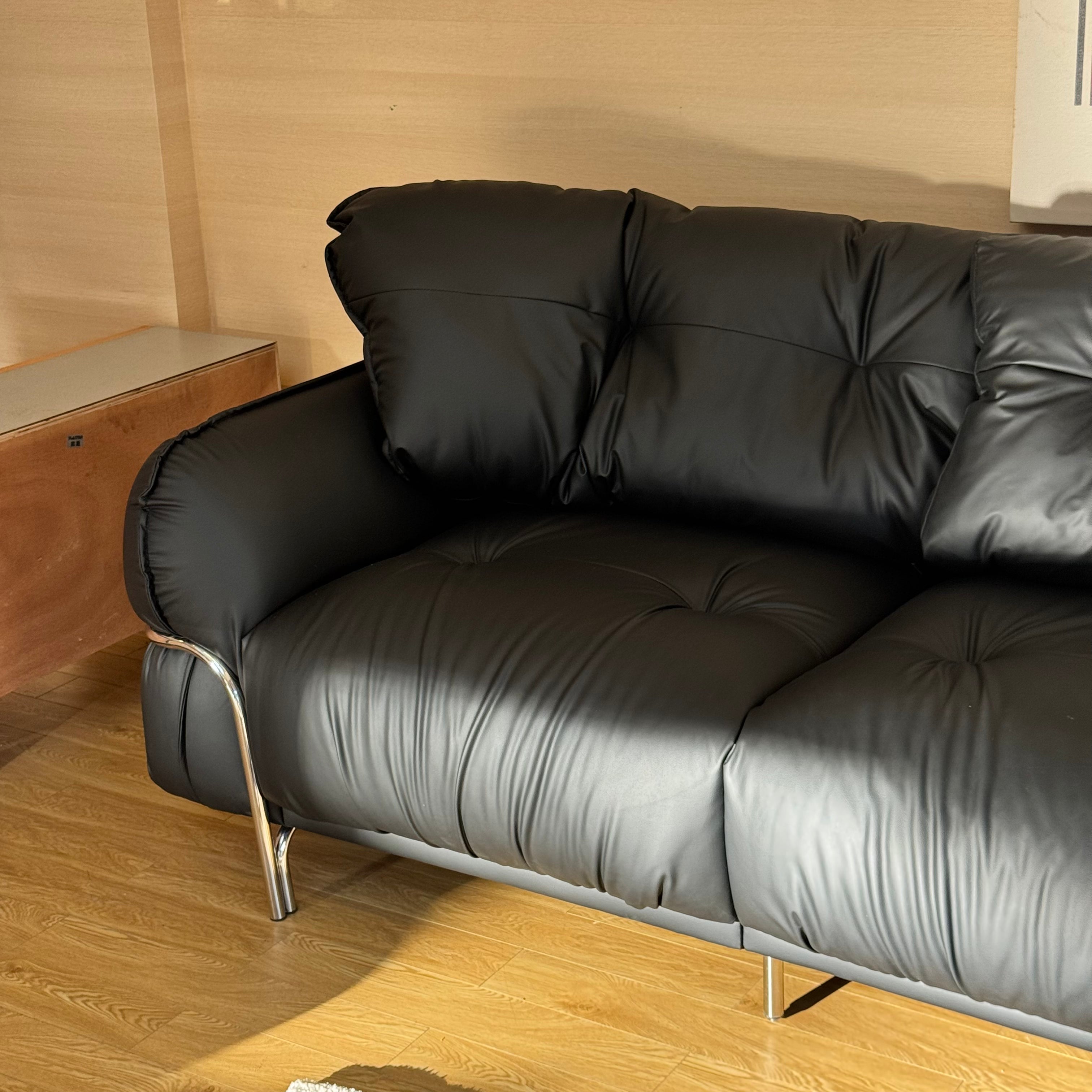 Waffle leather sofa